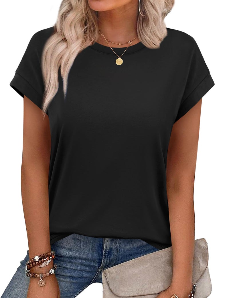 Alaroo Black Shirts for Women Flattering Tops for Women Dressy Casual Tee Shirts Plain Black L - Image 1