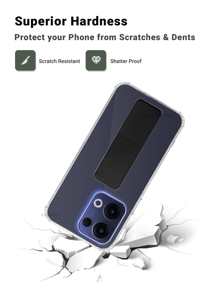 huanmate Oppo Reno 13 Magnetic Case With Hand Grip Holder & Kickstand - Strong Grip for Magnetic Car Holder, Stylish & Functional, Ultimate Convenience & Hands-Free Viewing - Clear/Black  - Image 4