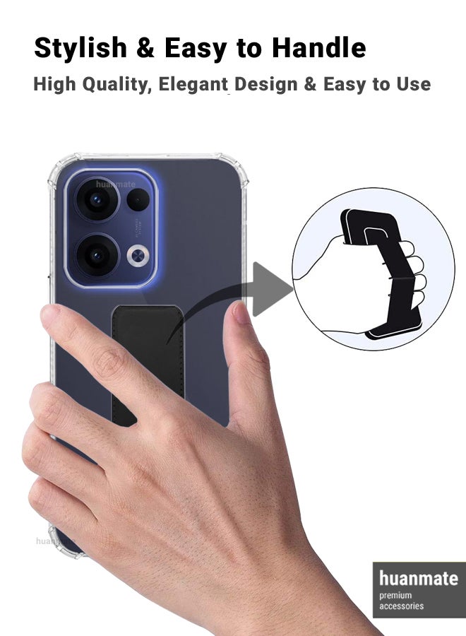 huanmate Oppo Reno 13 Magnetic Case With Hand Grip Holder & Kickstand - Strong Grip for Magnetic Car Holder, Stylish & Functional, Ultimate Convenience & Hands-Free Viewing - Clear/Black  - Image 3