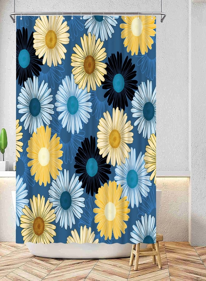 RnnJoile Blue and Yellow Shower Curtain Navy Blue Daisy Floral Bathroom Curtain Coloful Flower Modern Bathroom Decor with Hooks 72"X72" Inches - Image 5