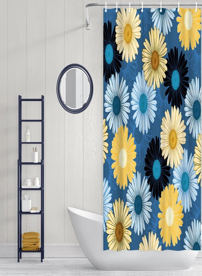 RnnJoile Blue and Yellow Shower Curtain Navy Blue Daisy Floral Bathroom Curtain Coloful Flower Modern Bathroom Decor with Hooks 72"X72" Inches - Image 4