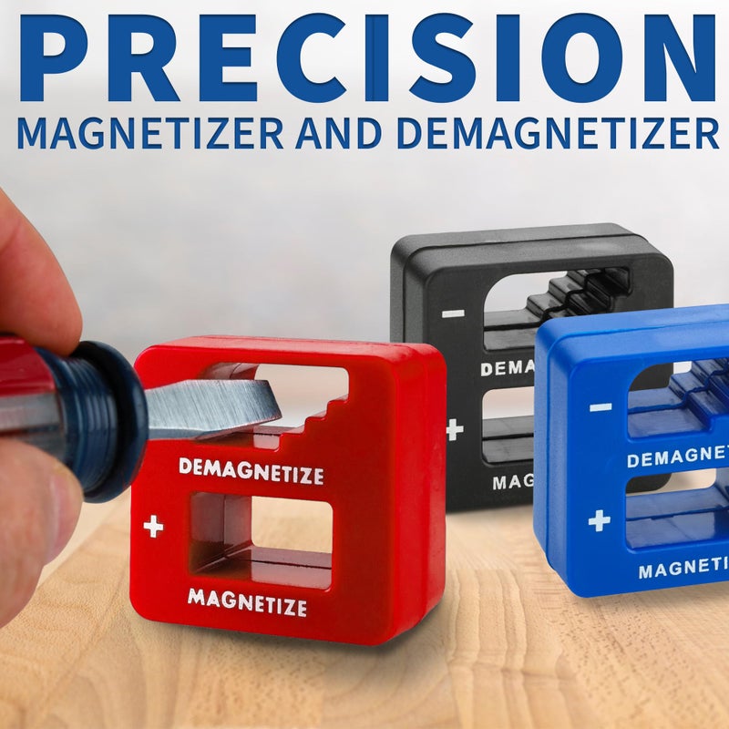 Measupro Demagnetizer And Magnetizer - 3 Pack - Red  Black  And Blue - Screwdrivers Tips  Bits  And Small Tools  Large Or Big Screws  Drills  Drill Bits  Sockets  Nuts  Bred Olts  Nails - Image 2