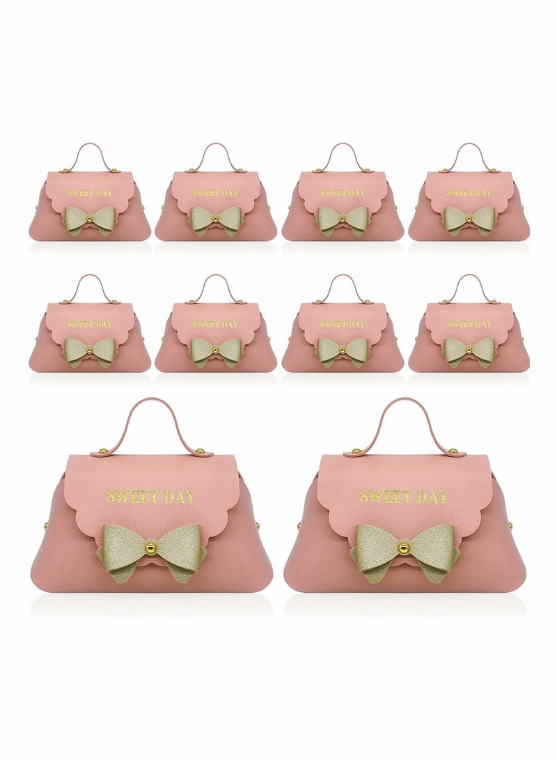 Excefore 10 Pack Leather Bowknot Gift Boxes, Thank You Gift Boxes, Reusable Candy Gift Boxs with Gold Bow, for Bridal Shower Anniverary Birthday Party Wedding Favor Decoration Supplies (5 x 2.7 Inch, Pink) - Image 1