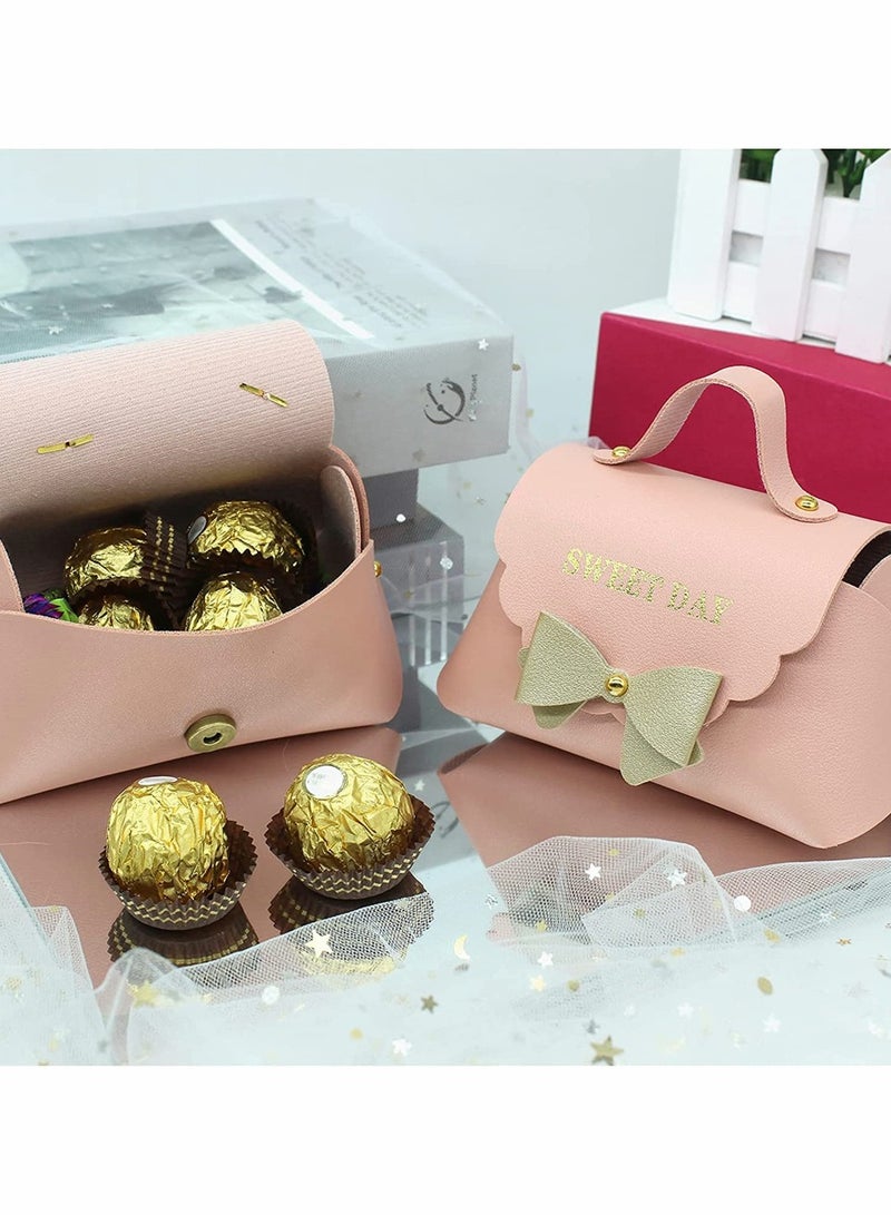 Excefore 10 Pack Leather Bowknot Gift Boxes, Thank You Gift Boxes, Reusable Candy Gift Boxs with Gold Bow, for Bridal Shower Anniverary Birthday Party Wedding Favor Decoration Supplies (5 x 2.7 Inch, Pink) - Image 2