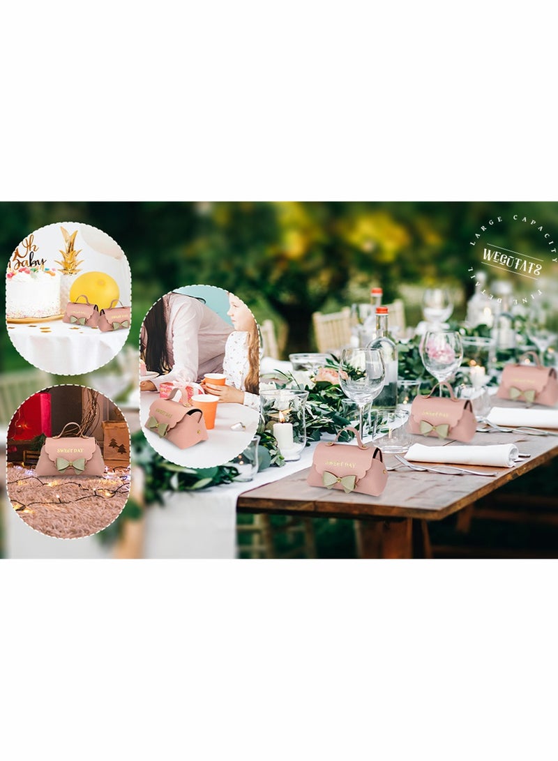 Excefore 10 Pack Leather Bowknot Gift Boxes, Thank You Gift Boxes, Reusable Candy Gift Boxs with Gold Bow, for Bridal Shower Anniverary Birthday Party Wedding Favor Decoration Supplies (5 x 2.7 Inch, Pink) - Image 4