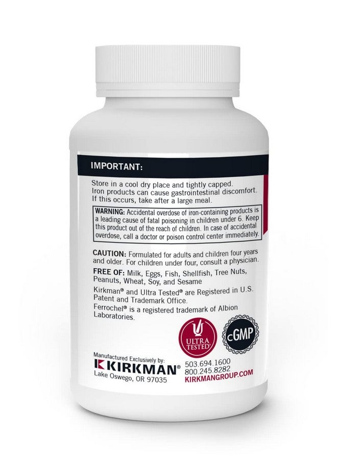 Kirkman - Iron Ferrochel 5mg - 120 Capsules - Aids Hemoglobin & Myoglobin Production - Supports Red Blood Cells Formation - Hypoallergenic - Image 3