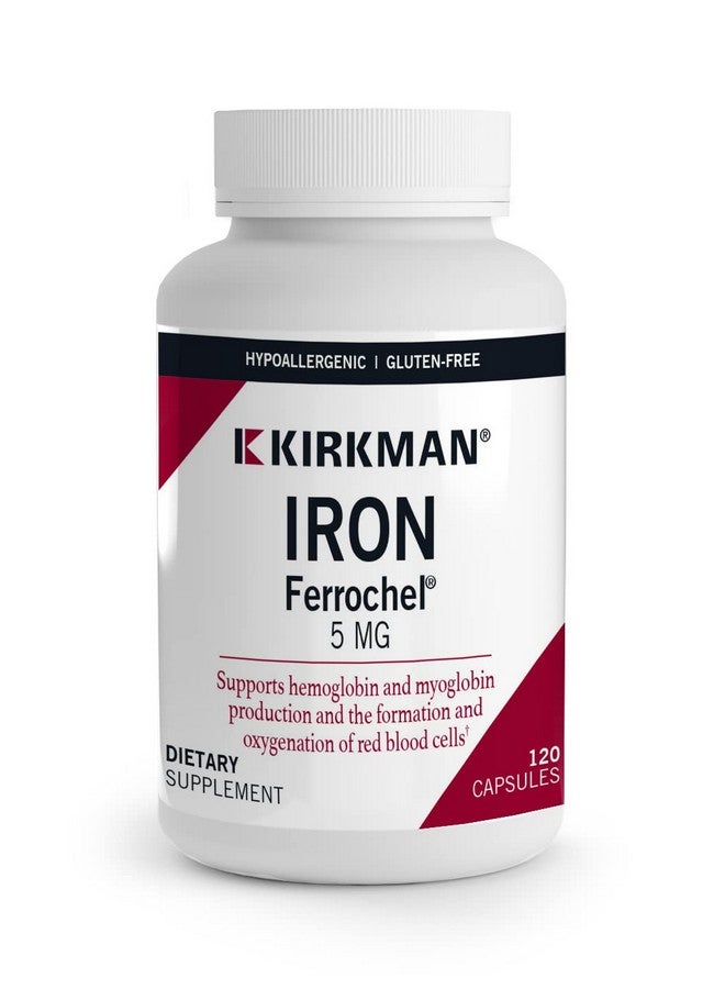Kirkman - Iron Ferrochel 5mg - 120 Capsules - Aids Hemoglobin & Myoglobin Production - Supports Red Blood Cells Formation - Hypoallergenic - Image 1