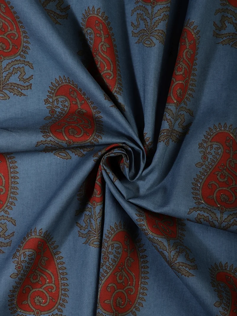 أيه كيه إس Indigo Blue Paisley Fabric with Red Border