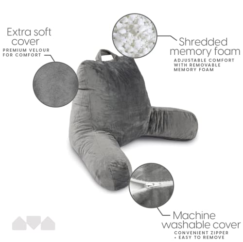 Milliard Reading Pillow with Arms, Grey, Shredded Memory Foam Back Pillow for Bed Sitting Up - Sit Up Backrest Support for Reading & Rest Bed - Washable Cover, Adjustable Comfort, CertiPUR Certified - Image 3