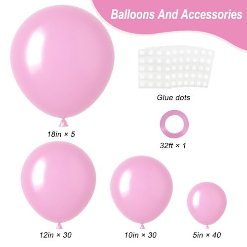 RUBFAC Pastel Pink Balloons Different Sizes 105pcs 5/10/12/18 Inch for Garland Arch, Pink Latex Balloon for Birthday, Wedding, Baby Shower, Gender Reveal, Anniversary Decorations - Image 2