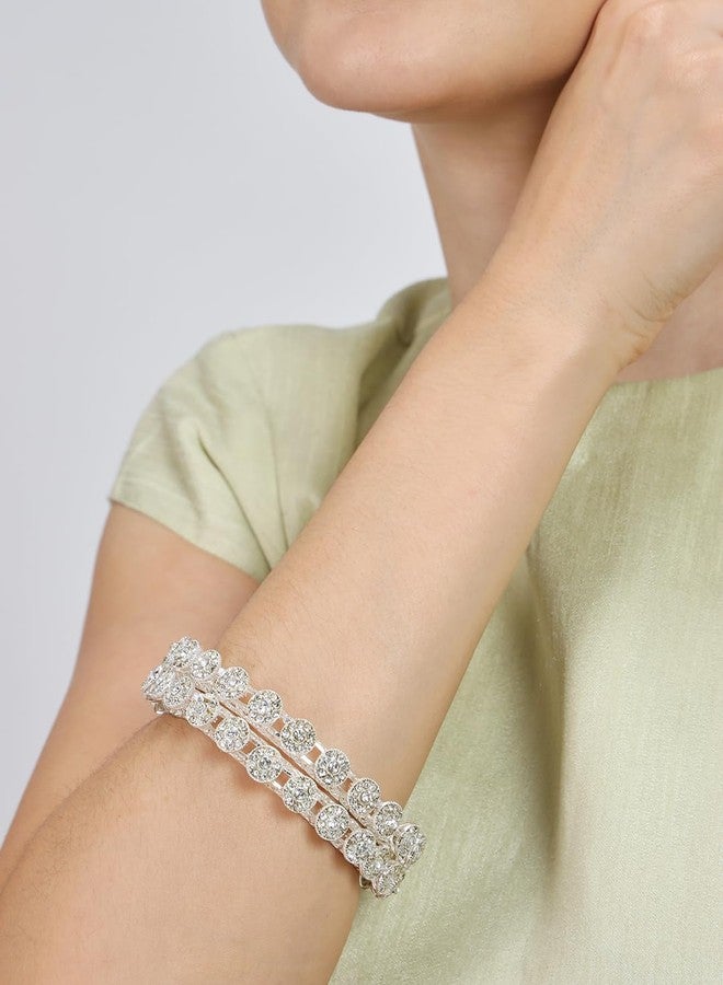 NMII Premium Metal Zircon Diamond Stone Adorned Bangles Set For Women & Girls | Stylish Party Bangles | White Bangles | Diamond Kada | White kada For Women | Hand Accessories-(MAH99-Silver-2.4) - Image 4