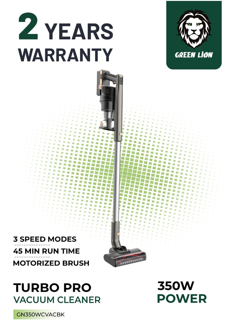 GREEN LION - Turbo Pro Vacuum Cleaner 350W / LED Display / 3 Speed Modes / Washable Filter / Significant Battery Capacity / 1.4L Dust Tank Capacity / Motorized Brush / 5-Stage Filtration System - Black - Image 1