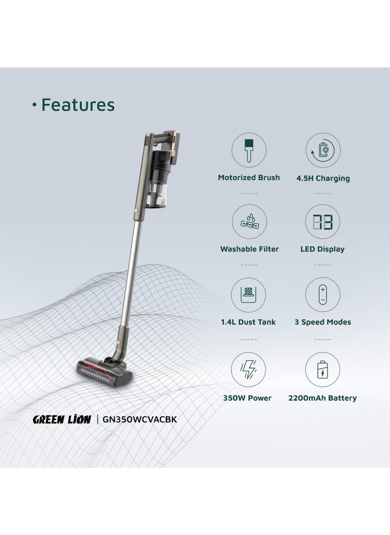 GREEN LION - Turbo Pro Vacuum Cleaner 350W / LED Display / 3 Speed Modes / Washable Filter / Significant Battery Capacity / 1.4L Dust Tank Capacity / Motorized Brush / 5-Stage Filtration System - Black - Image 1