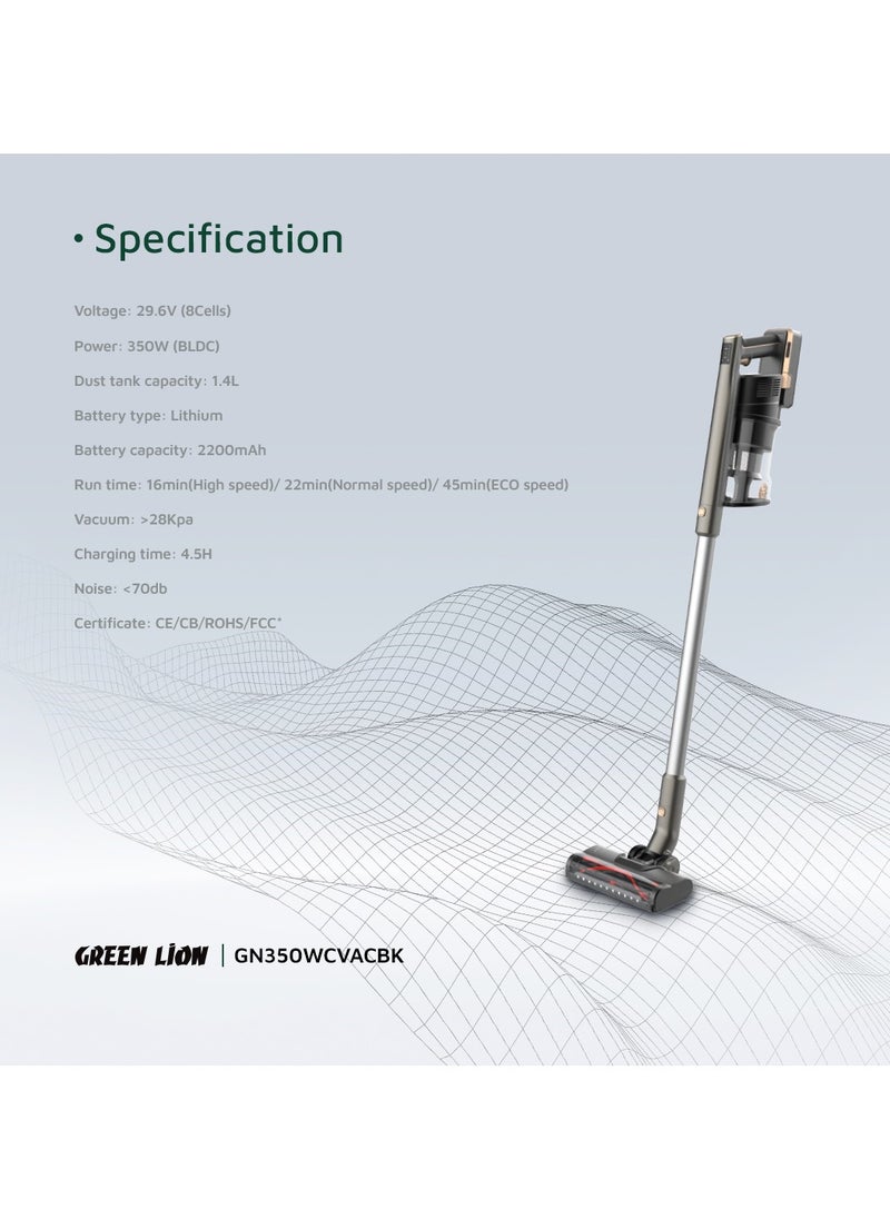 GREEN LION - Turbo Pro Vacuum Cleaner 350W / LED Display / 3 Speed Modes / Washable Filter / Significant Battery Capacity / 1.4L Dust Tank Capacity / Motorized Brush / 5-Stage Filtration System - Black - Image 1
