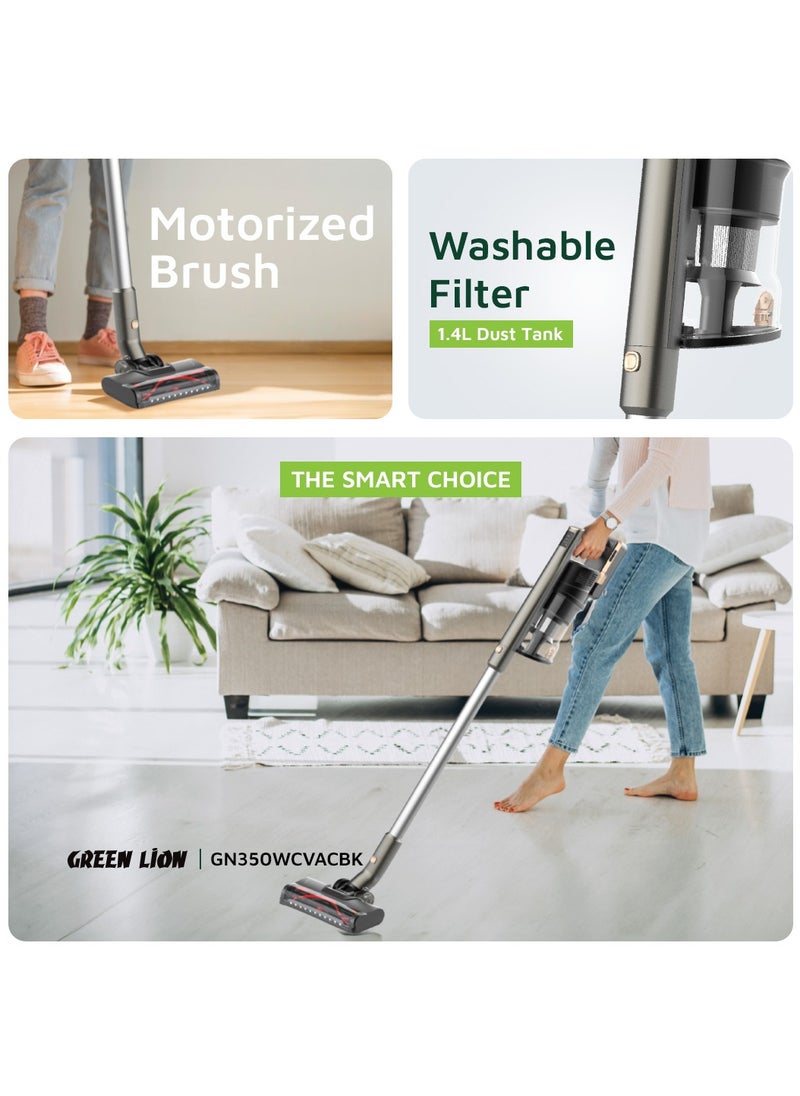 GREEN LION - Turbo Pro Vacuum Cleaner 350W / LED Display / 3 Speed Modes / Washable Filter / Significant Battery Capacity / 1.4L Dust Tank Capacity / Motorized Brush / 5-Stage Filtration System - Black - Image 1