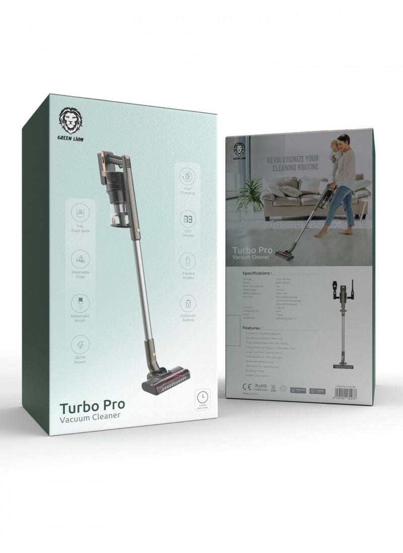 GREEN LION - Turbo Pro Vacuum Cleaner 350W / LED Display / 3 Speed Modes / Washable Filter / Significant Battery Capacity / 1.4L Dust Tank Capacity / Motorized Brush / 5-Stage Filtration System - Black - Image 1