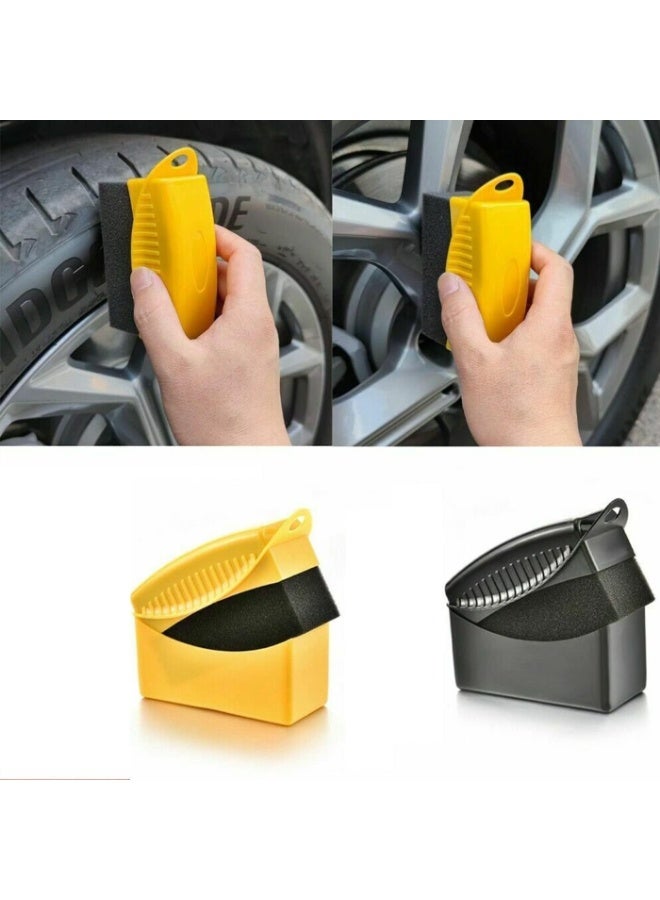 JZS Tire Dressing Applicator Brush, 2 PCS Car Wheel Waxing Sponge With Case Auto Tyre Cleaning Pad, Tire Shine Applicator Ergonomic Design Tire Brush For Tire Gel (Black+Yellow) - Image 3
