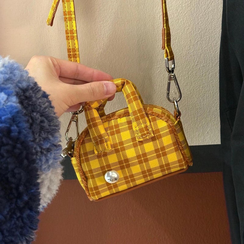 Yellow Plaid Mini Crossbody Bag for Women - Image 2