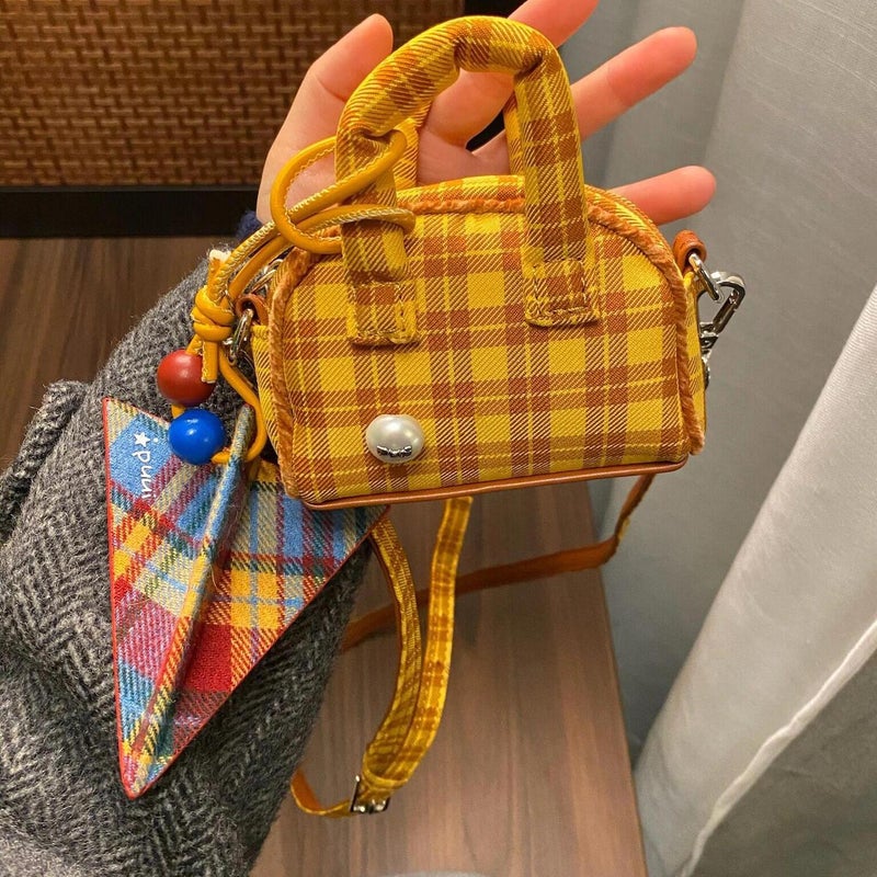 Yellow Plaid Mini Crossbody Bag for Women - Image 1