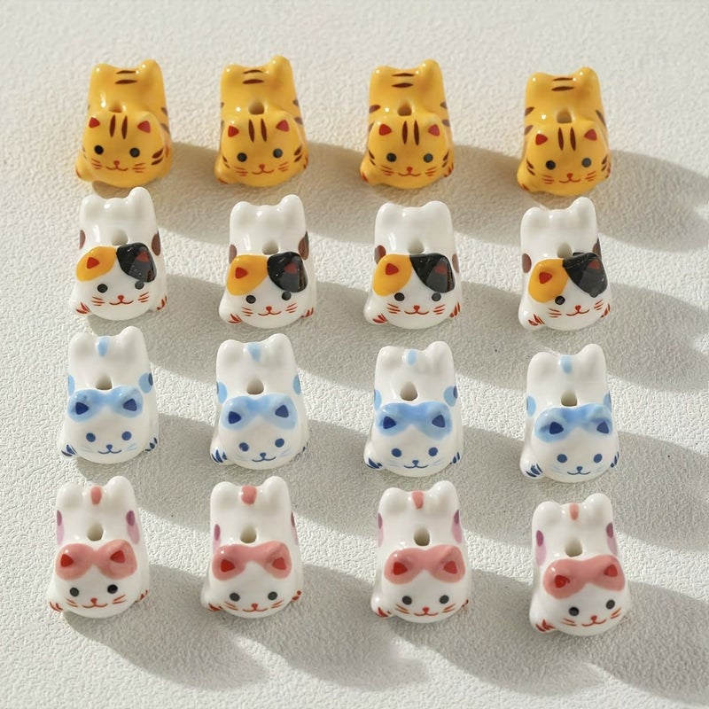 Blue Cat Ceramic Beads 4pcs For DIY Jewelry Making - Image 2