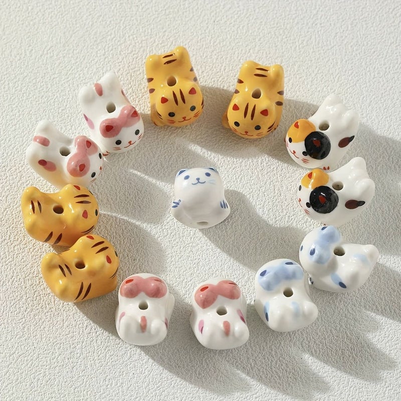 Blue Cat Ceramic Beads 4pcs For DIY Jewelry Making - Image 5