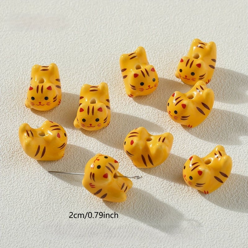 Blue Cat Ceramic Beads 4pcs For DIY Jewelry Making - Image 4