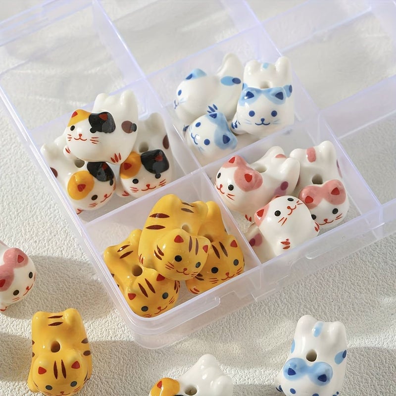 Blue Cat Ceramic Beads 4pcs For DIY Jewelry Making - Image 1