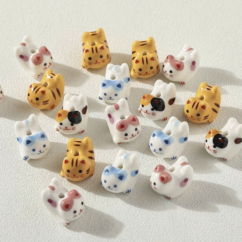 Blue Cat Ceramic Beads 4pcs For DIY Jewelry Making - Image 3