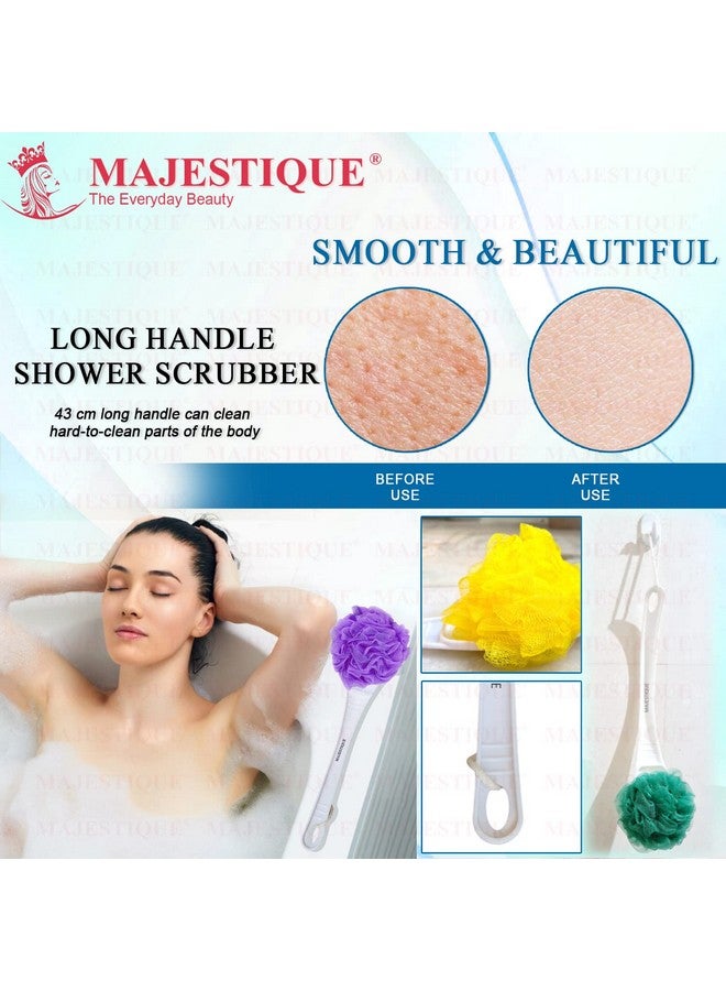 Majestique Body Wash Loofah Sponge For Men & Women With Long Handle | Body Wash Bathing Loofah | Back Scrubber For Bathing | Easy Reach Body Wash Loofah and Lotion Applicator (Orange) - Image 3