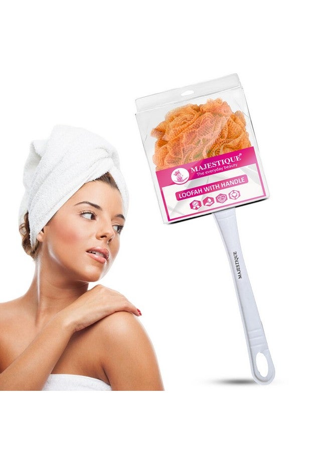 Majestique Body Wash Loofah Sponge For Men & Women With Long Handle | Body Wash Bathing Loofah | Back Scrubber For Bathing | Easy Reach Body Wash Loofah and Lotion Applicator (Orange) - Image 1