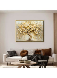 Art Decor Art Decor Framed Canvas Wall Art of Golden Tree Painting with White Flowers Nature Landscape Neutral Color Print Wall Decor for Home Office Living Room Bedroom Gifting  - Image 2