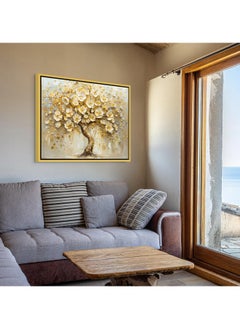Art Decor Art Decor Framed Canvas Wall Art of Golden Tree Painting with White Flowers Nature Landscape Neutral Color Print Wall Decor for Home Office Living Room Bedroom Gifting  - Image 3