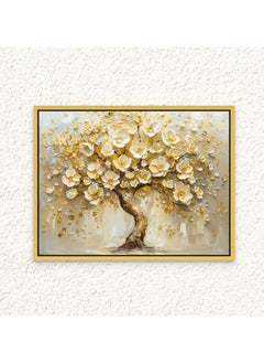 Art Decor Art Decor Framed Canvas Wall Art of Golden Tree Painting with White Flowers Nature Landscape Neutral Color Print Wall Decor for Home Office Living Room Bedroom Gifting  - Image 1