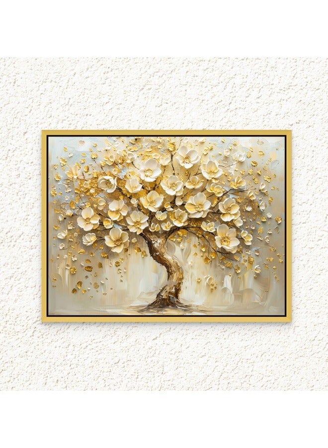Art Decor Art Decor Framed Canvas Wall Art of Golden Tree Painting with White Flowers Nature Landscape Neutral Color Print Wall Decor for Home Office Living Room Bedroom Gifting - Image 1