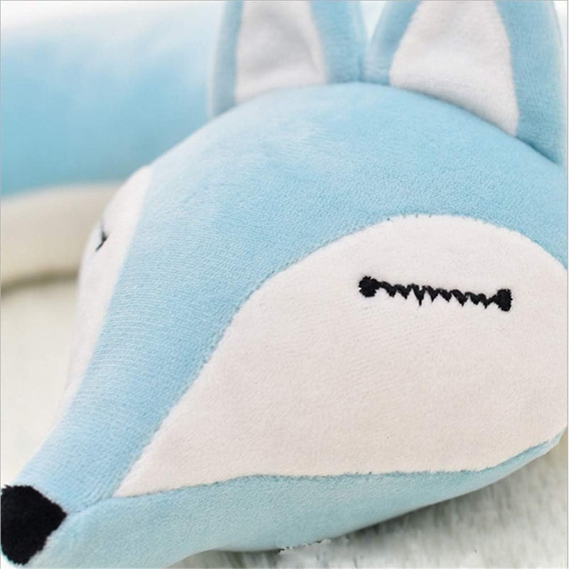 jidachuang Travel Pillows Planes Fox Animal U-Shaped Neck Pillow Plush Fur Warm Cartoon Comfortable Luggage Pillow for Airplanes Car Train (A-Blue) - Image 4
