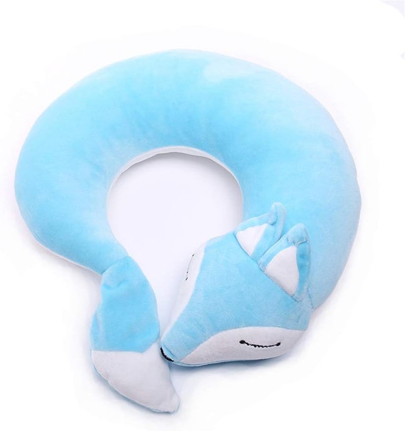 jidachuang Travel Pillows Planes Fox Animal U-Shaped Neck Pillow Plush Fur Warm Cartoon Comfortable Luggage Pillow for Airplanes Car Train (A-Blue) - Image 1