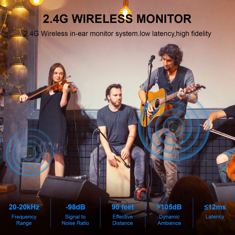 Wireless In Ear Monitor Receiver: Black, 30M Outdoor Range, 1-Second Auto Pairing - 6-Device Simultaneous Support for Stage Performances, Live Streaming, Conferences - Image 2