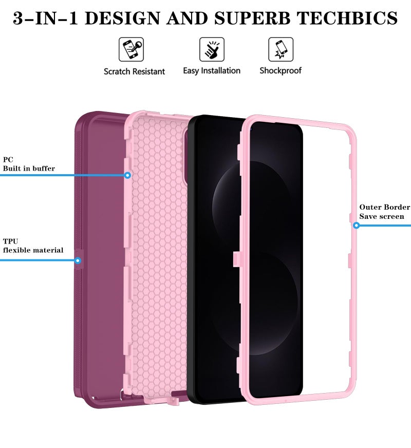 ONOLA Phone Case for Samsung Galaxy S26 Ultra Case with HD Screen Protector, Heavy Duty Shockproof & Dropproof 3-Layer Cover Phone Case for Galaxy S26 Ultra 6.9'',WineRedPink - Image 5
