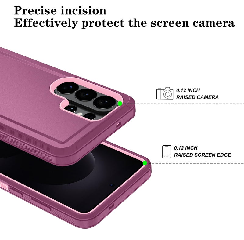 ONOLA Phone Case for Samsung Galaxy S26 Ultra Case with HD Screen Protector, Heavy Duty Shockproof & Dropproof 3-Layer Cover Phone Case for Galaxy S26 Ultra 6.9'',WineRedPink - Image 4