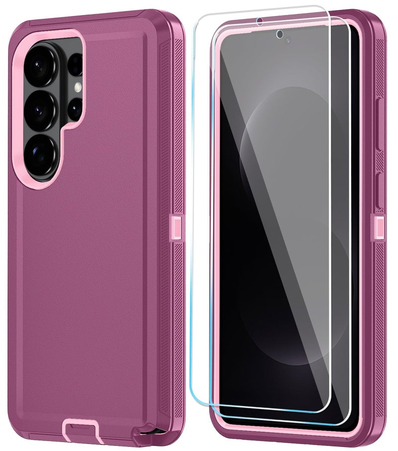 ONOLA Phone Case for Samsung Galaxy S26 Ultra Case with HD Screen Protector, Heavy Duty Shockproof & Dropproof 3-Layer Cover Phone Case for Galaxy S26 Ultra 6.9'',WineRedPink - Image 1