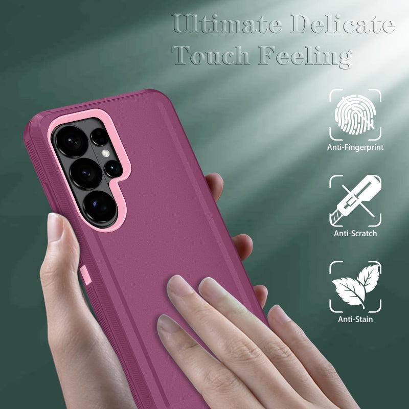 ONOLA Phone Case for Samsung Galaxy S26 Ultra Case with HD Screen Protector, Heavy Duty Shockproof & Dropproof 3-Layer Cover Phone Case for Galaxy S26 Ultra 6.9'',WineRedPink - Image 2