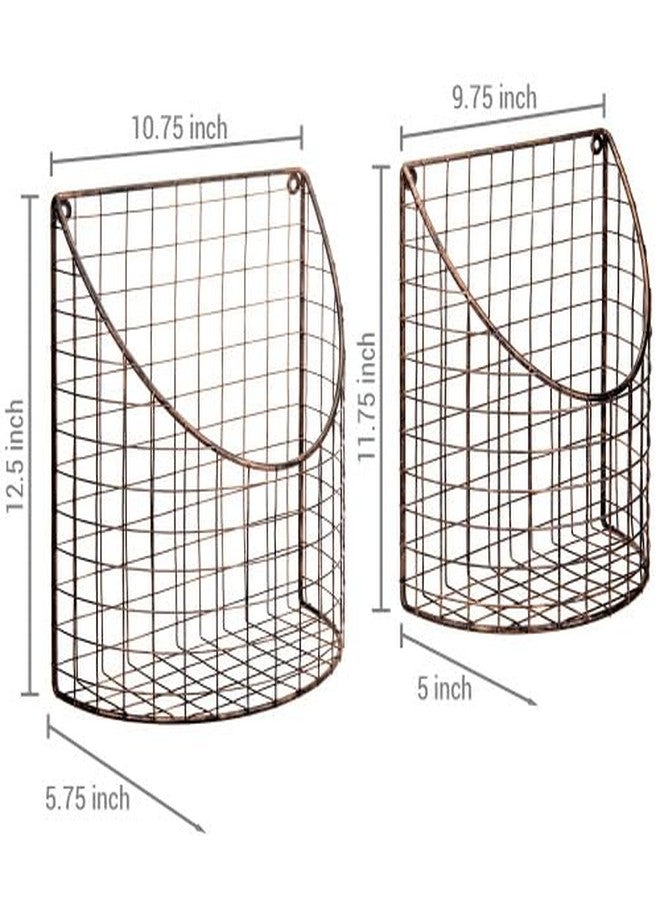 MyGift Antique Copper Metal Wire Wall Mounted Home and Kitchen Pantry Basket Organize, Fruit Basket and Produce Storage Bins, Set of 2 - Image 2