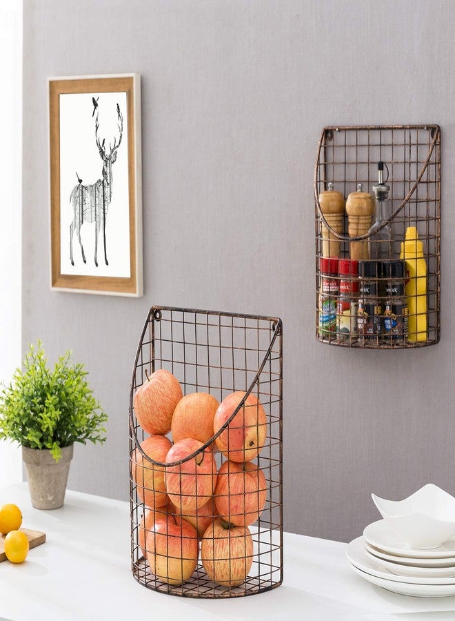 MyGift Antique Copper Metal Wire Wall Mounted Home and Kitchen Pantry Basket Organize, Fruit Basket and Produce Storage Bins, Set of 2 - Image 3