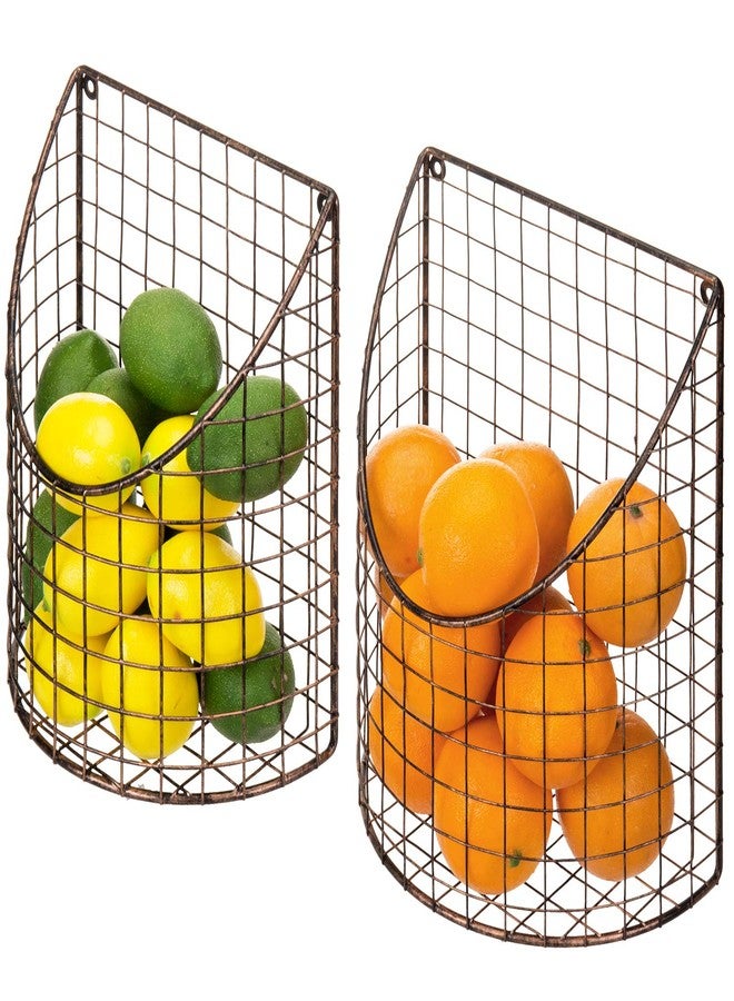 MyGift Antique Copper Metal Wire Wall Mounted Home and Kitchen Pantry Basket Organize, Fruit Basket and Produce Storage Bins, Set of 2 - Image 1