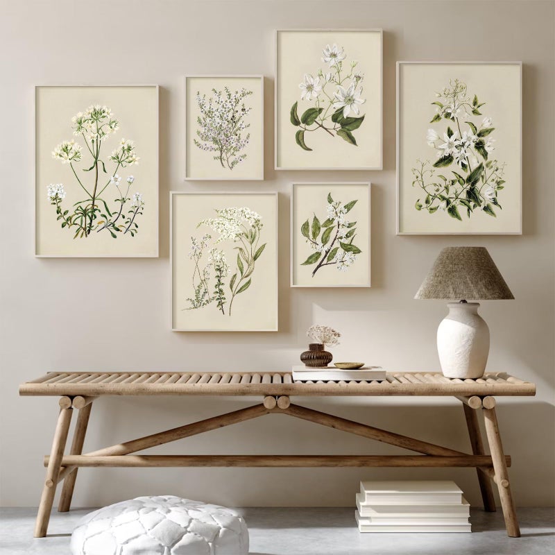 Baccone Vintage Botanical Wall Art Set of 6 Neutral Floral Canvas Wall Decor Wildflower Wall Art Watercolor Flower Prints Botanical Poster Minimalist Plant Pictures for Bedroom Living Room 8x10 Inch Unframed - Image 3
