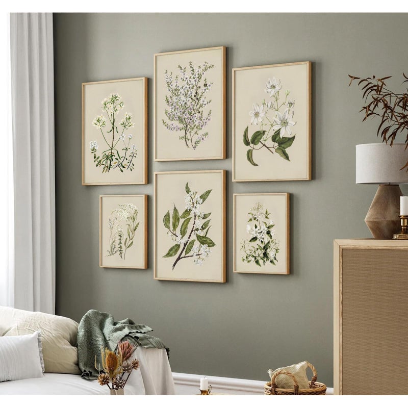Baccone Vintage Botanical Wall Art Set of 6 Neutral Floral Canvas Wall Decor Wildflower Wall Art Watercolor Flower Prints Botanical Poster Minimalist Plant Pictures for Bedroom Living Room 8x10 Inch Unframed - Image 5