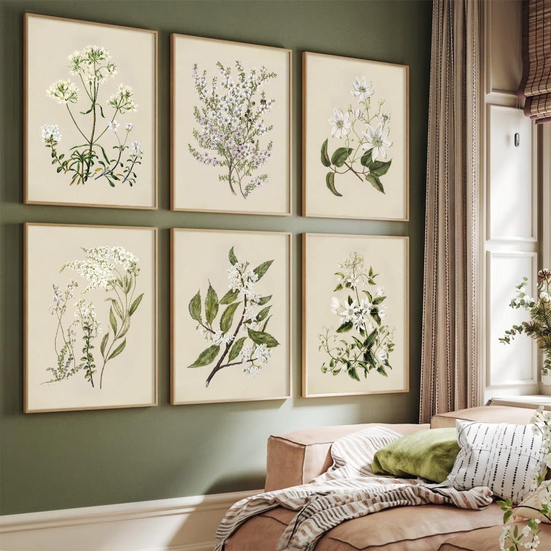 Baccone Vintage Botanical Wall Art Set of 6 Neutral Floral Canvas Wall Decor Wildflower Wall Art Watercolor Flower Prints Botanical Poster Minimalist Plant Pictures for Bedroom Living Room 8x10 Inch Unframed - Image 4