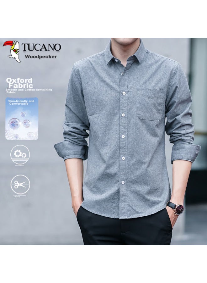 توكانو Tucano قميص طويل الأكمام للرجال، قماش أكسفورد أزياء ستايل كوري، قميص قطني مريح وعصير ومتعدد الاستخدامات للرجال، رمادي، 4XL - Image 1