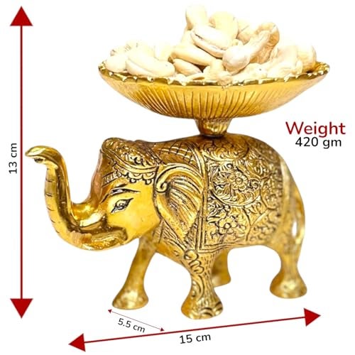 KridayKraft Metal Elephant Dry Fruit Bowl Showpiece Gold Polish for Your Home,Office Table Decorative,Elephant Showpiece Bowl for Gift,Animal Figurines - Image 2