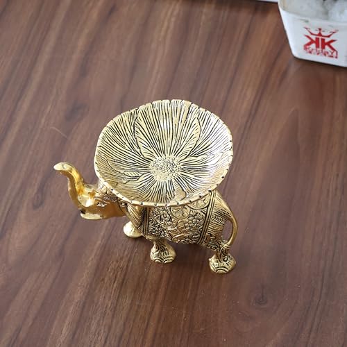 KridayKraft Metal Elephant Dry Fruit Bowl Showpiece Gold Polish for Your Home,Office Table Decorative,Elephant Showpiece Bowl for Gift,Animal Figurines - Image 5